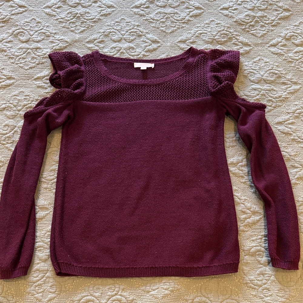 LC Lauren Conrad Deep Purple “cold shoulder” Knit Top